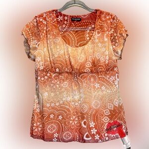 Vintage Cha Cha Vente Peasant Top Women Large‎ Fairy Festival Orange Floral Y2K